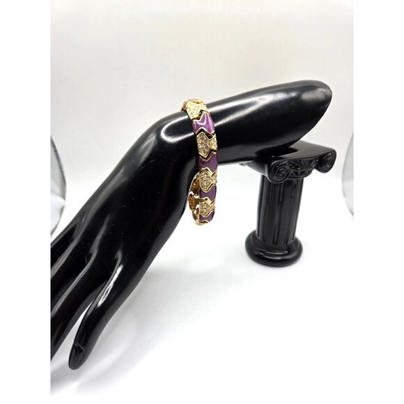 Vintage KJL Kenneth Jay Lane Purple Enamel Rhinestone Panel Cuff Bangle Bracelet - Picture 8 of 8